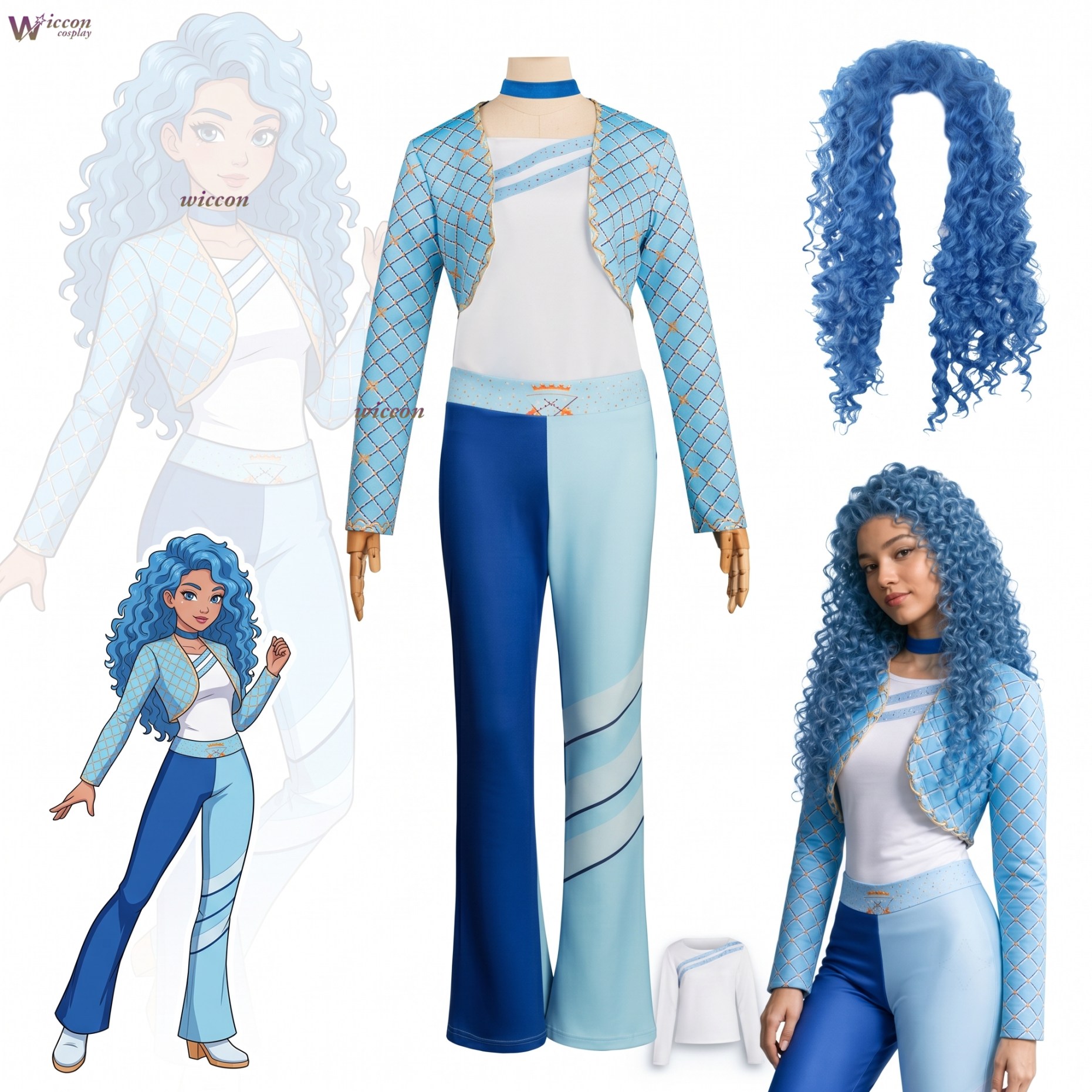 Anime Cosplay Kid - Costume Blu D-Descendants per Bambine, Set