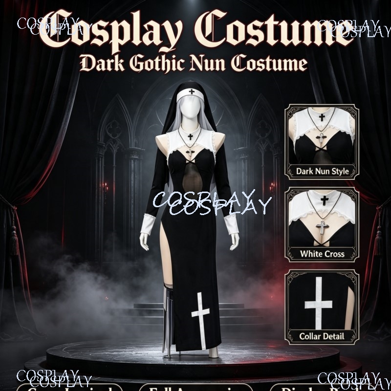 Anime Cosplay Nun - Costume da Suora con Spacco Alto